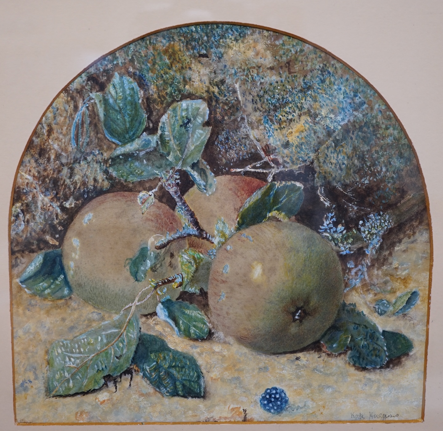 Kate Huggins, early 20th century, watercolour, Still life of apples, signed, 19 x 19cm, gilt framed. Condition - fair